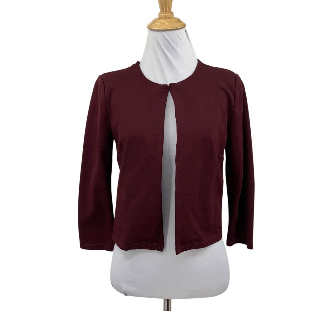 Philosophy Cardigan Womens XS Extra Small Raisin Cropped Stretch Shoulder Pads